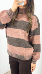 BESSIE BLOCK STRIPE KNIT - TOBACCO/CHOCOLATE