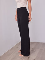 DALTON STRETCH JERSEY HIGH WAISTED STRAIGHT LEG PANT - BLACK