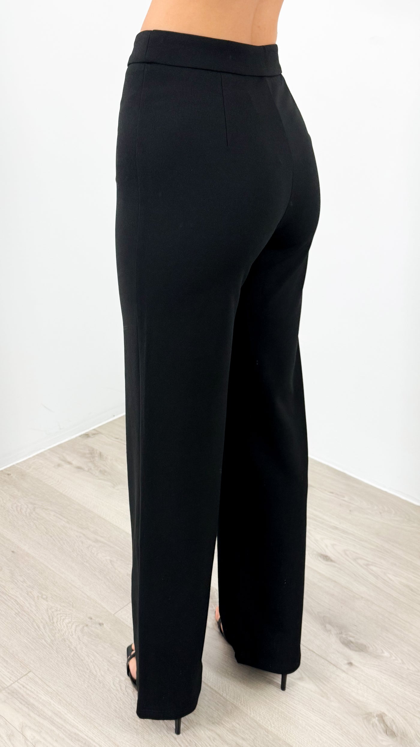 DALTON STRETCH JERSEY HIGH WAISTED STRAIGHT LEG PANT - BLACK