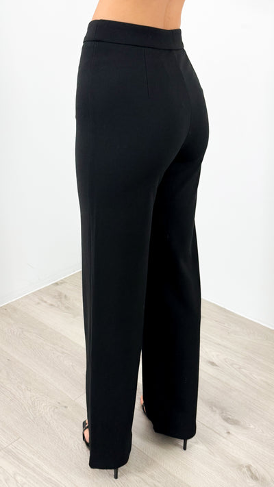 DALTON STRETCH JERSEY HIGH WAISTED STRAIGHT LEG PANT - BLACK