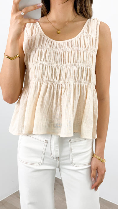 PALIA SHIRRED SINGLET - BEIGE