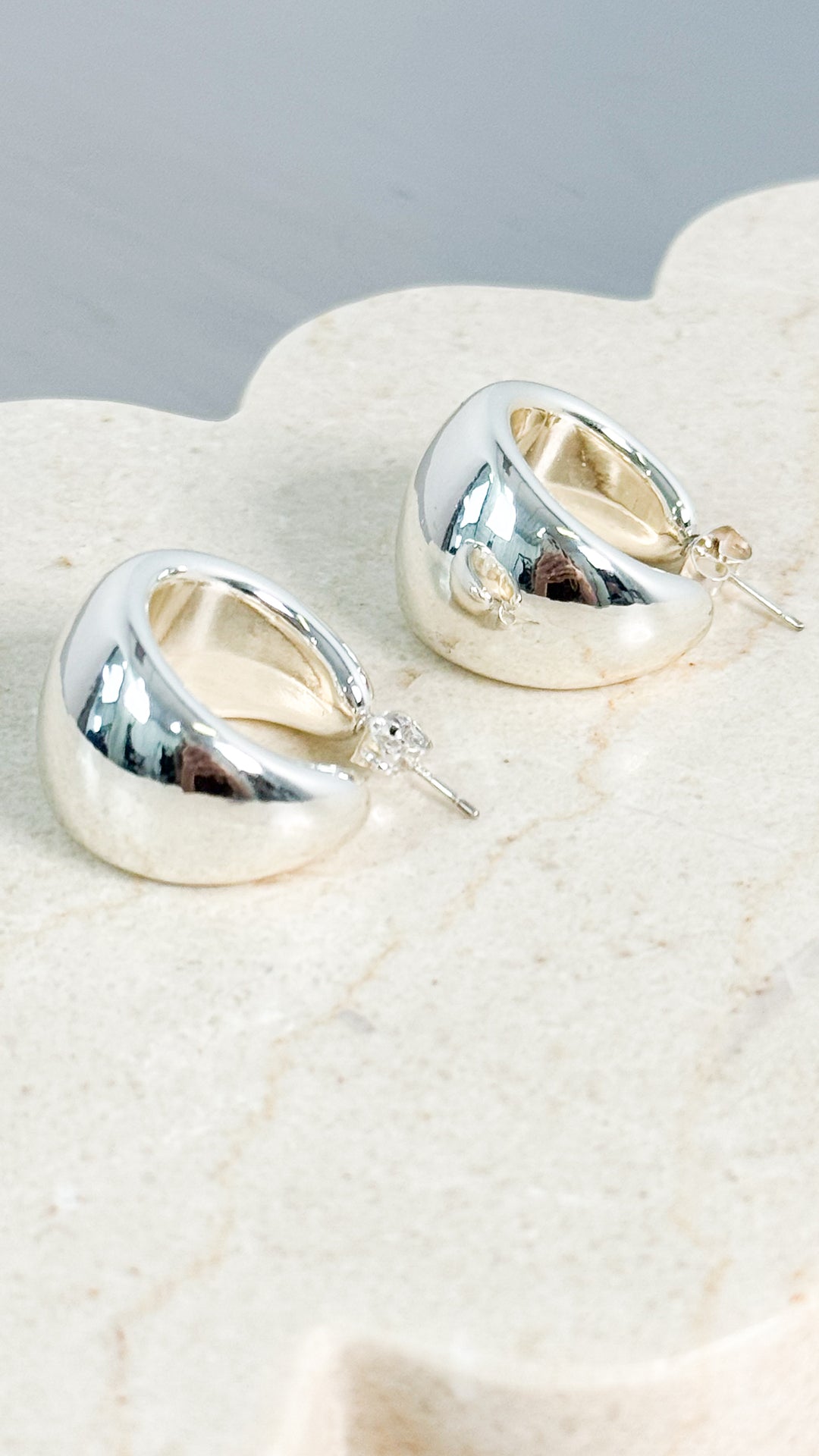 DOME HUGGIE STERLING SILVER PLATED EARRINGS - SILVER