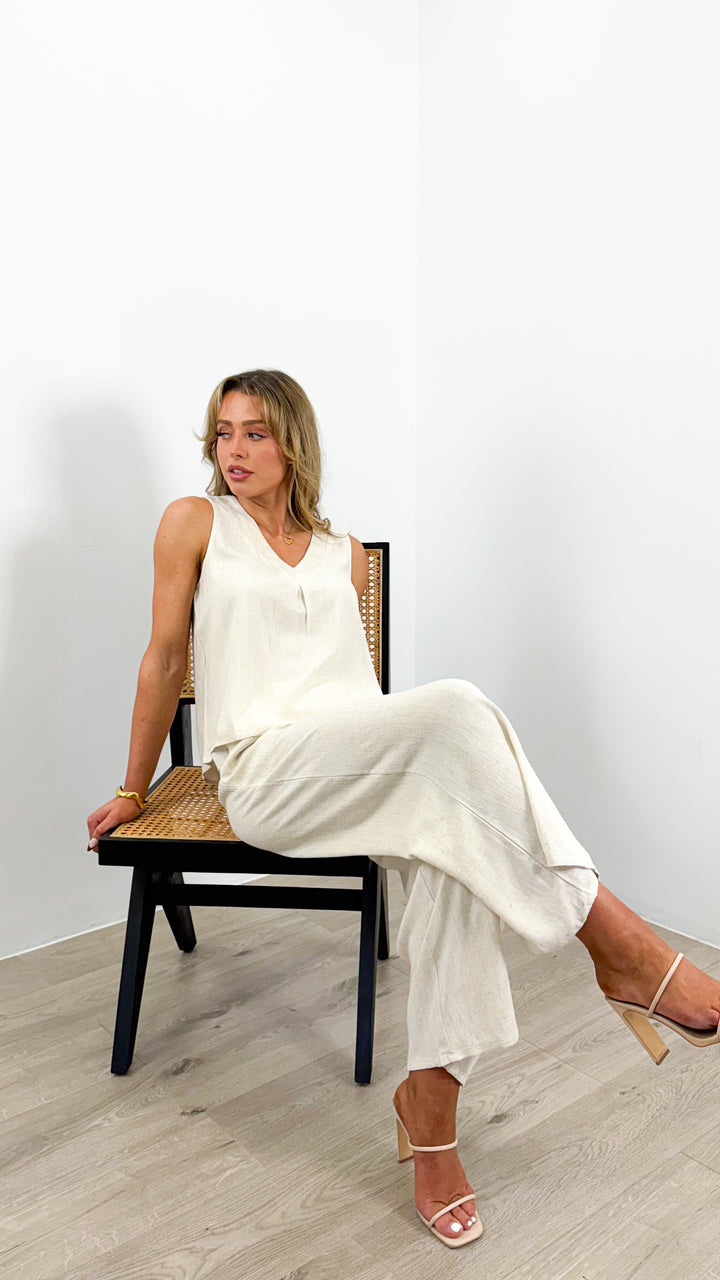 CARMEL V NECK TOP - BEIGE