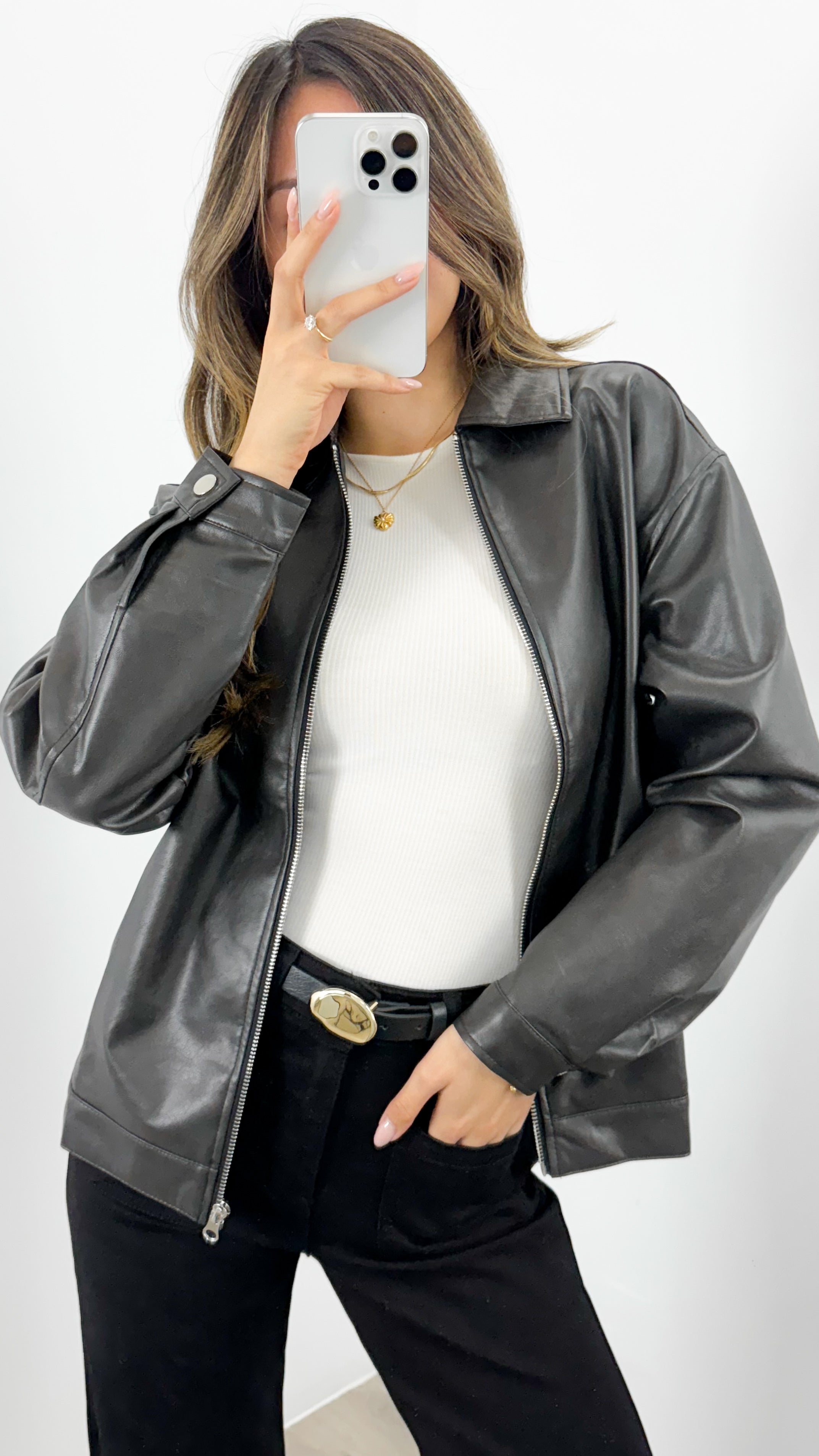 MARVIN PU JACKET - DARK CHOCOLATE / WASHED BLACK