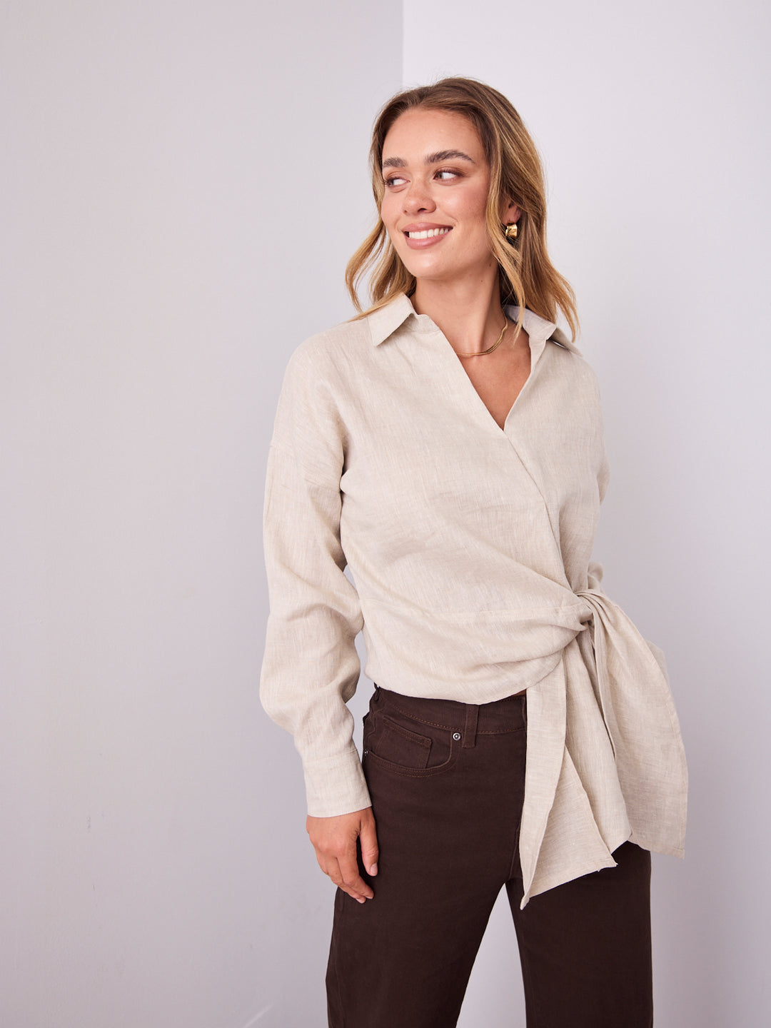 COMO LONG SLEEVE LINEN SHIRT - NATURAL