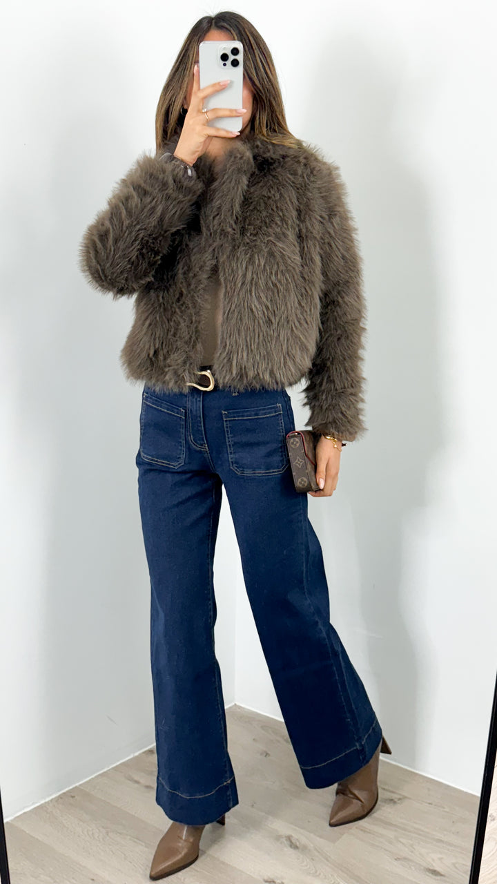 CHICAGO FAUX FUR JACKET - MOCHA