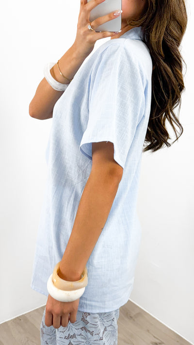 NADINE SHIRT & PANT SET - BABY BLUE
