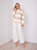 BESSIE BLOCK STRIPE KNIT - OATMEAL/WHITE