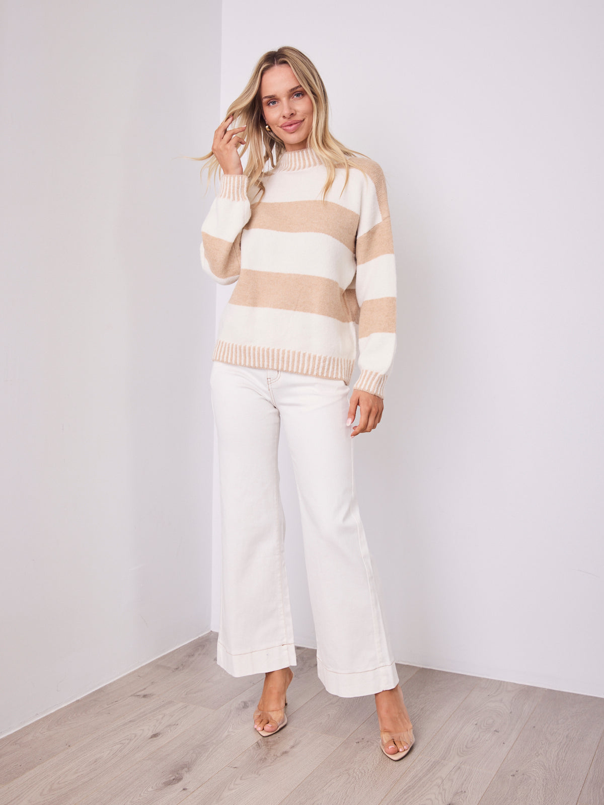 BESSIE BLOCK STRIPE KNIT - OATMEAL/WHITE