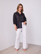 MARTA LINEN SHIRT - BLACK
