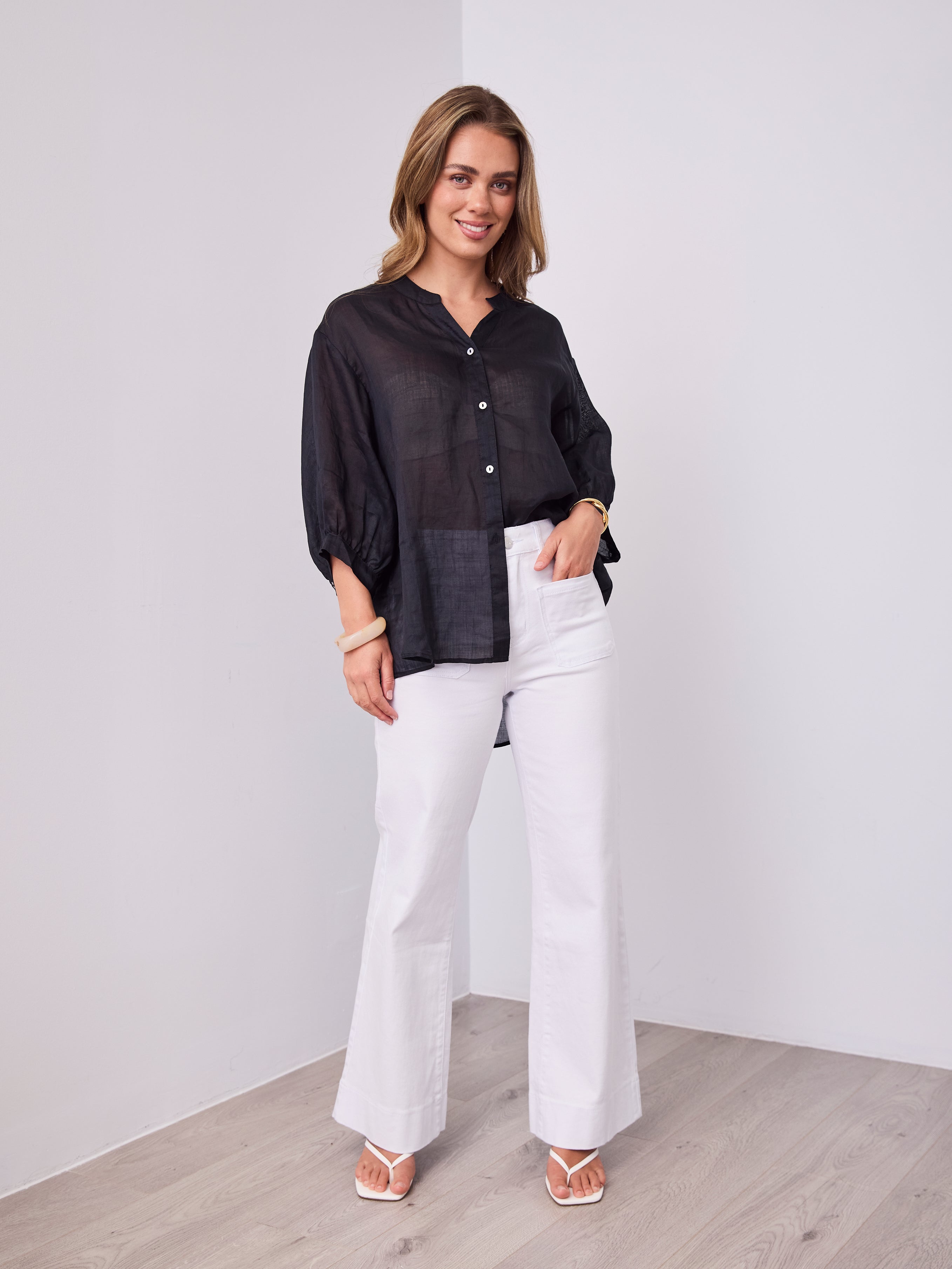 MARTA LINEN SHIRT - BLACK