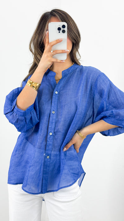CATHY LINEN SHIRT - ROYAL BLUE
