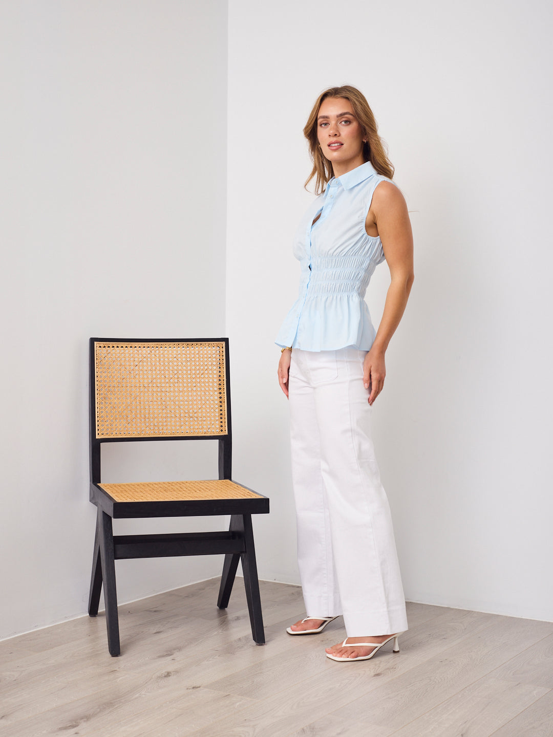 DEMI SHIRRED SHIRT - BABY BLUE