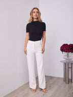 DALTON STRETCH JERSEY HIGH WAISTED STRAIGHT LEG PANT - WHITE