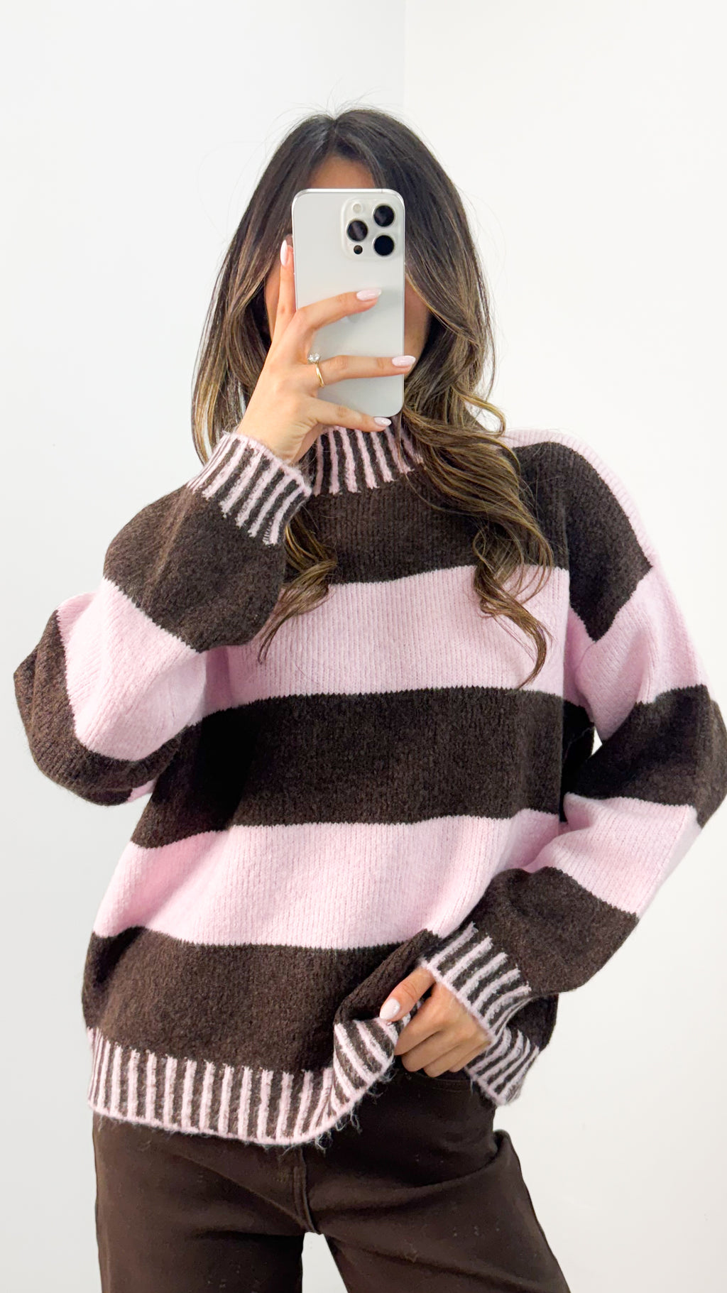 BESSIE BLOCK STRIPE KNIT - CHOCOLATE/PINK