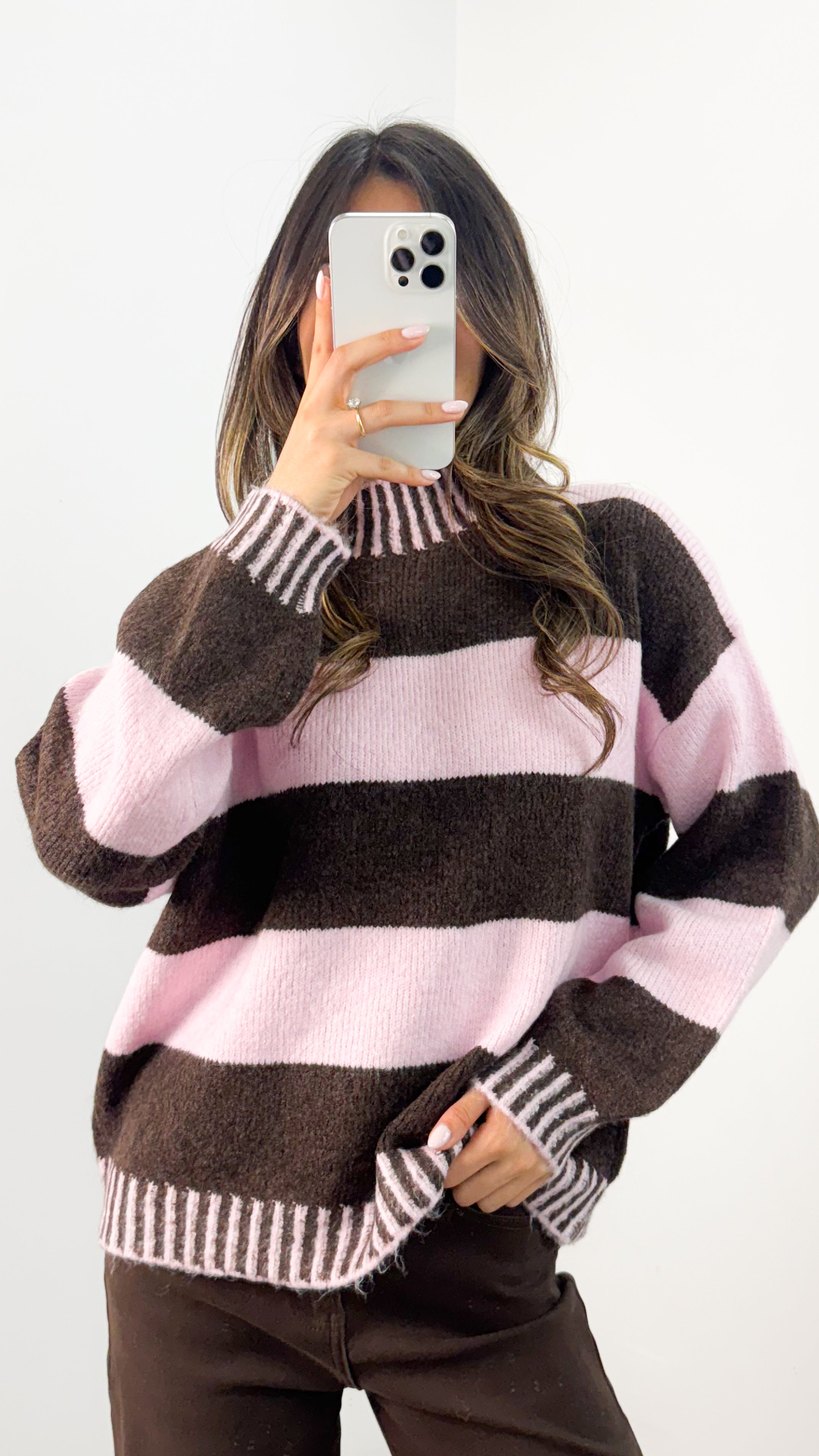 BESSIE BLOCK STRIPE KNIT - CHOCOLATE/PINK