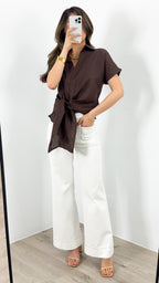 COMO LINEN SHIRT - CHOCOLATE