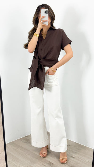 COMO LINEN SHIRT - CHOCOLATE