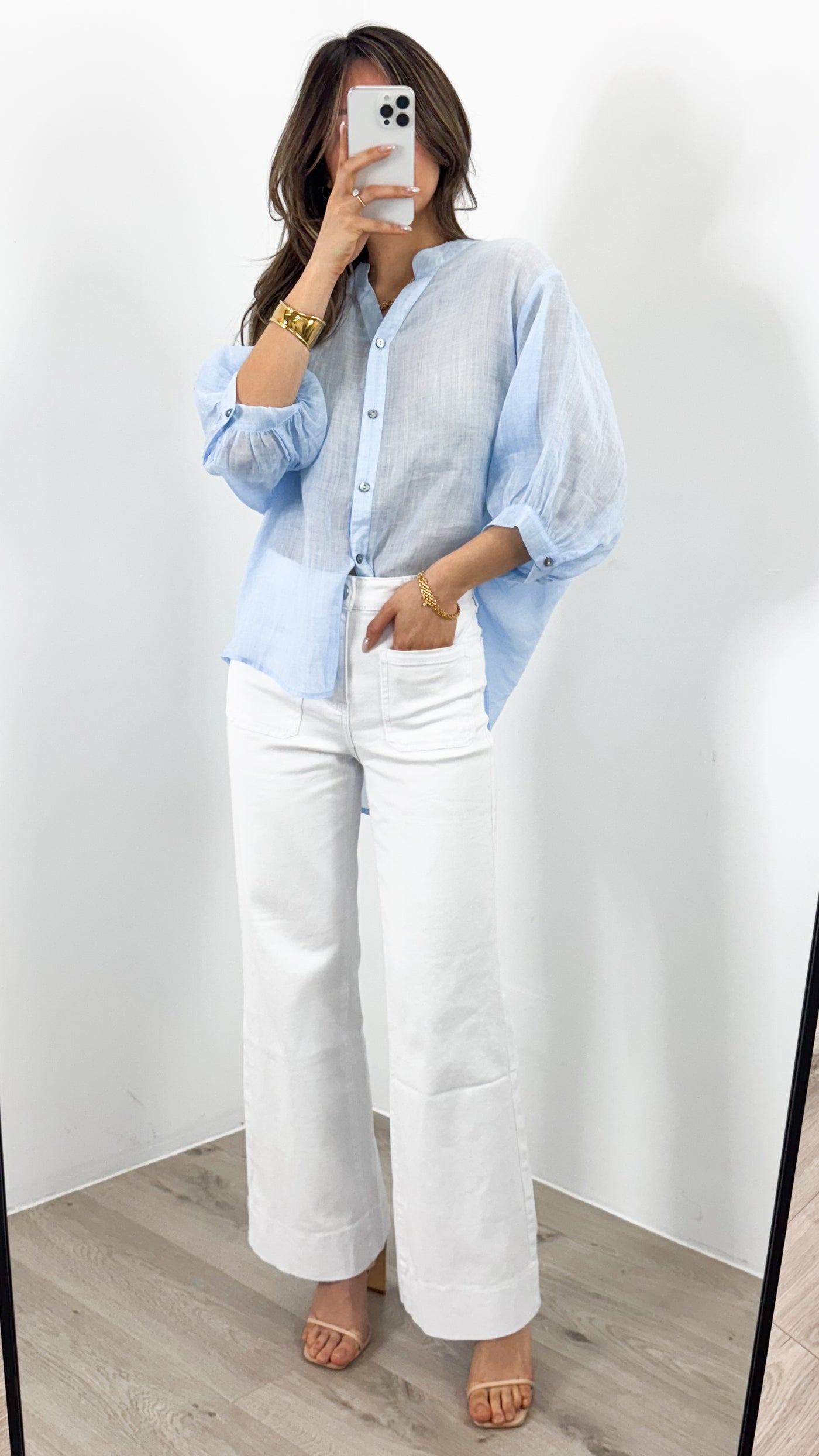 CATHY LINEN SHIRT - ICE BLUE