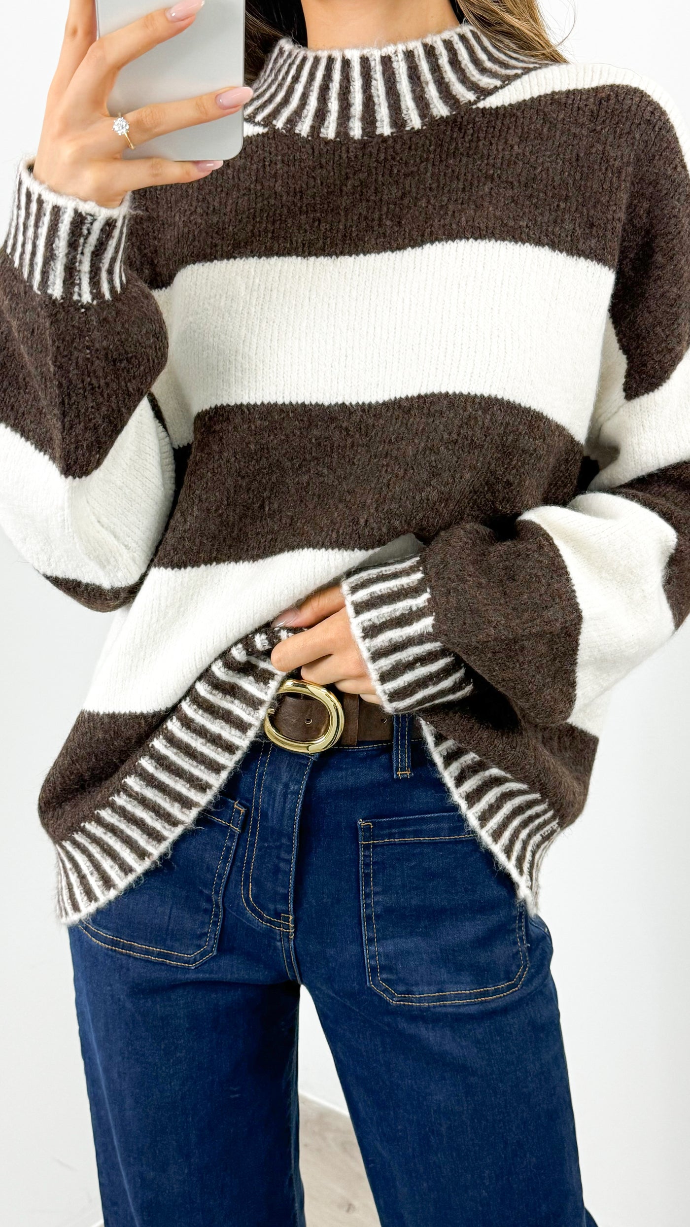 BESSIE BLOCK STRIPE KNIT - CHOCOLATE