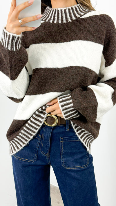 BESSIE BLOCK STRIPE KNIT - CHOCOLATE