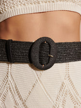 ALORA ROUND BUCKLE STRAW BELT - BLACK