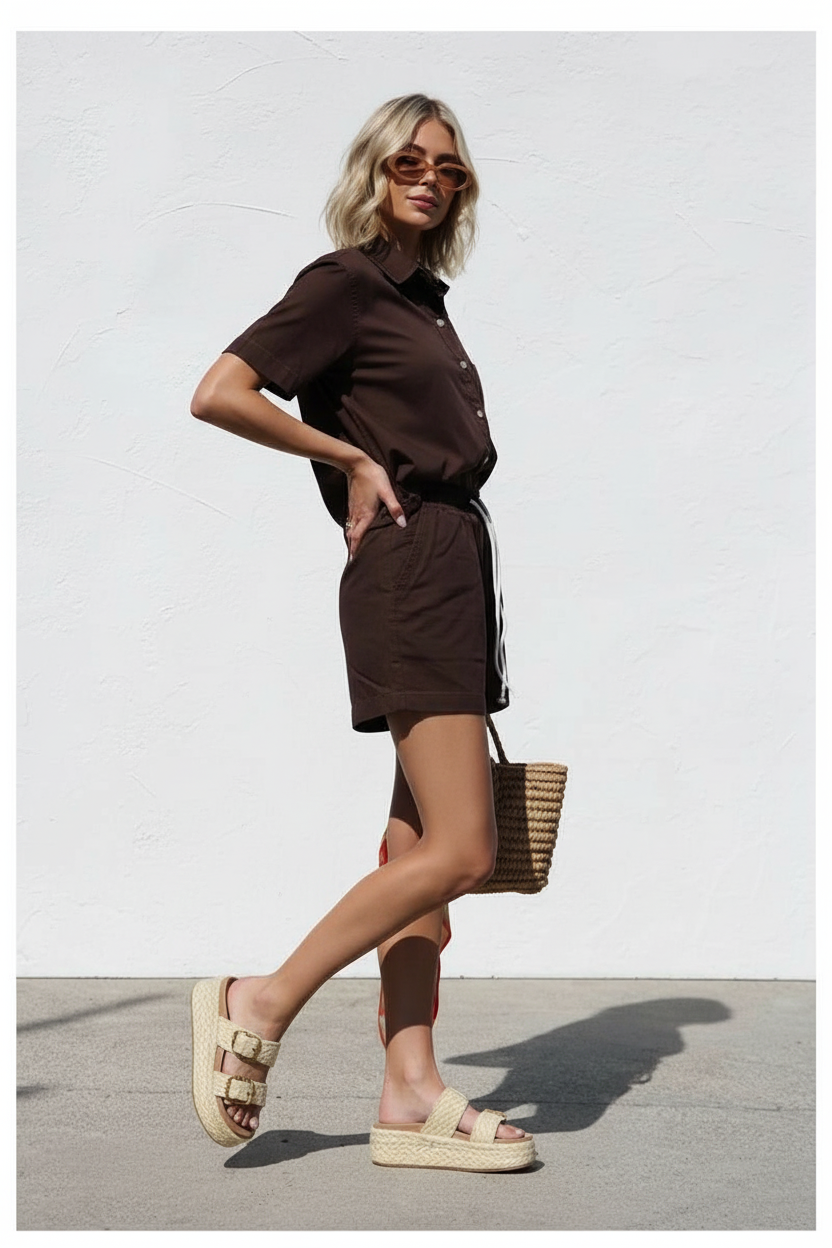 BARNEY DENIM SHIRT & SHORT SET - CHOCOLATE