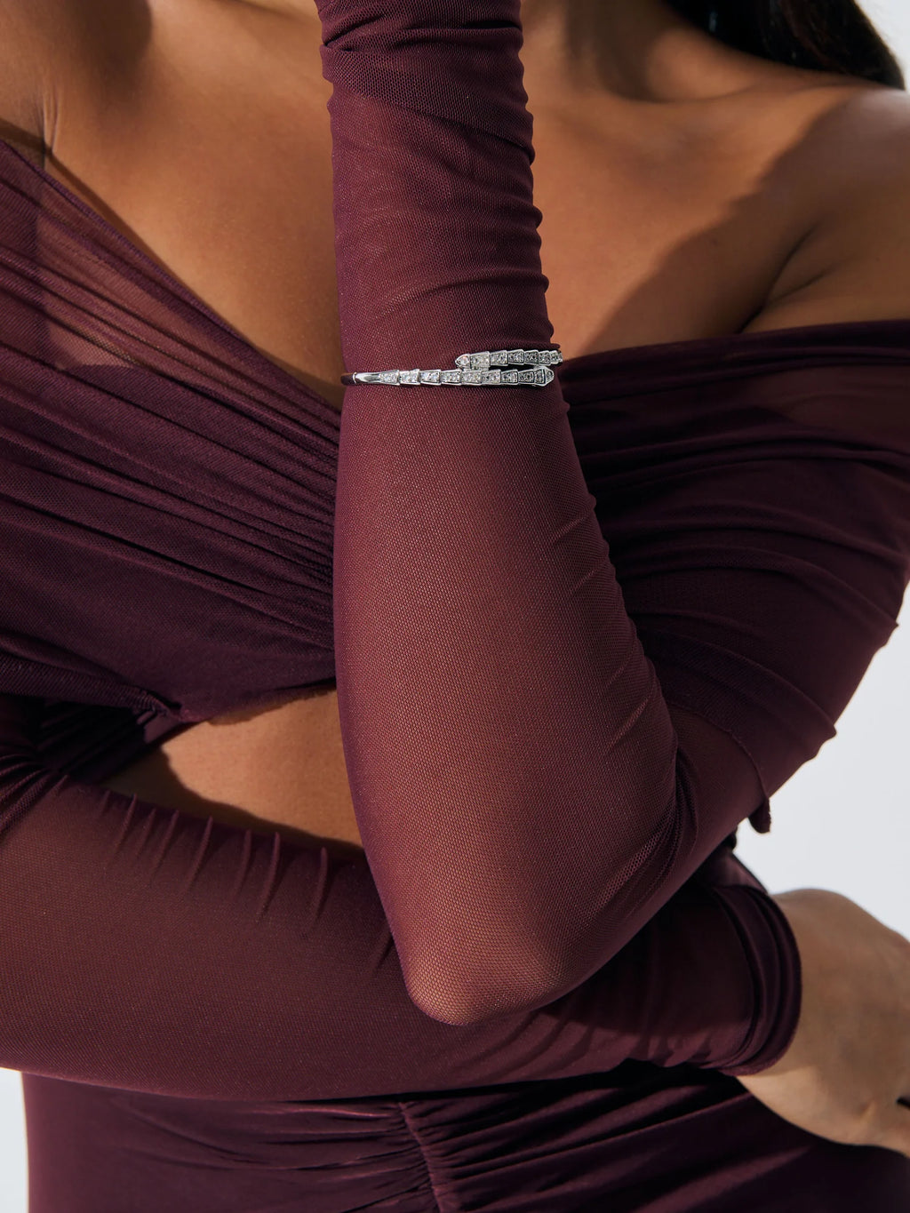 SEREN DIAMANTE STERLING SILVER PLATED BANGLE - SILVER
