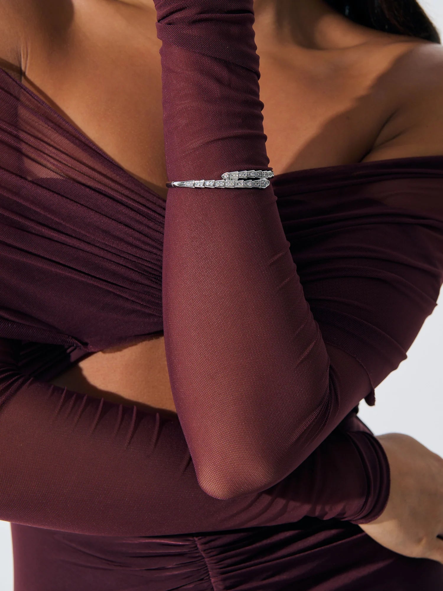 SEREN DIAMANTE STERLING SILVER PLATED BANGLE - SILVER