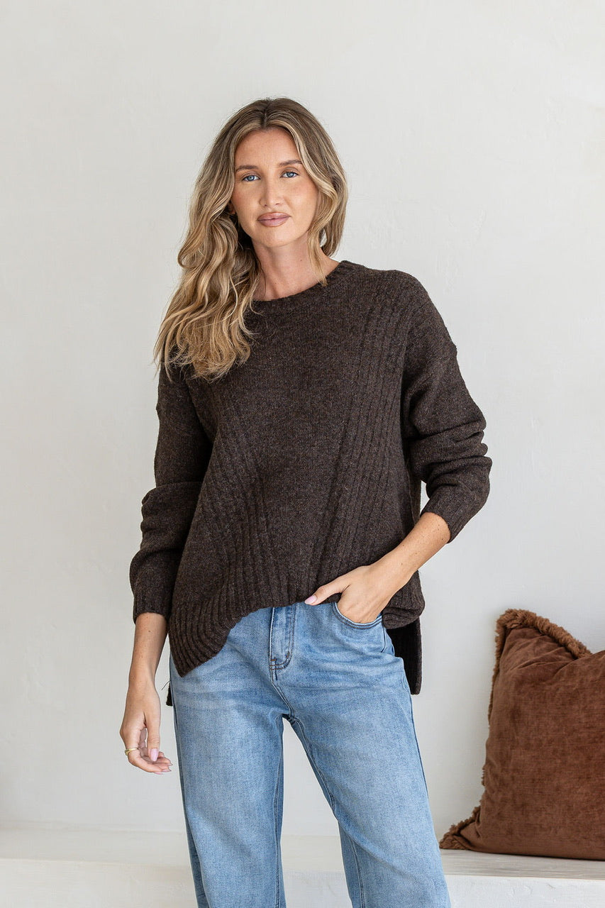 ALESSIA SLOUCH WOOL BLEND KNIT - CHOCOLATE