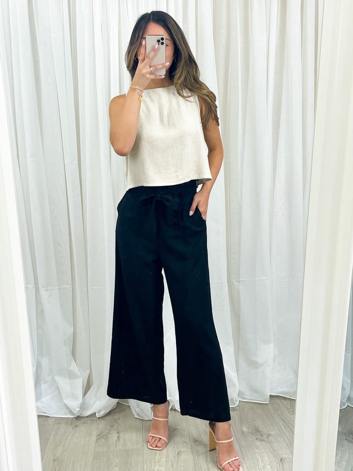 YELENA LINEN PANT - BLACK
