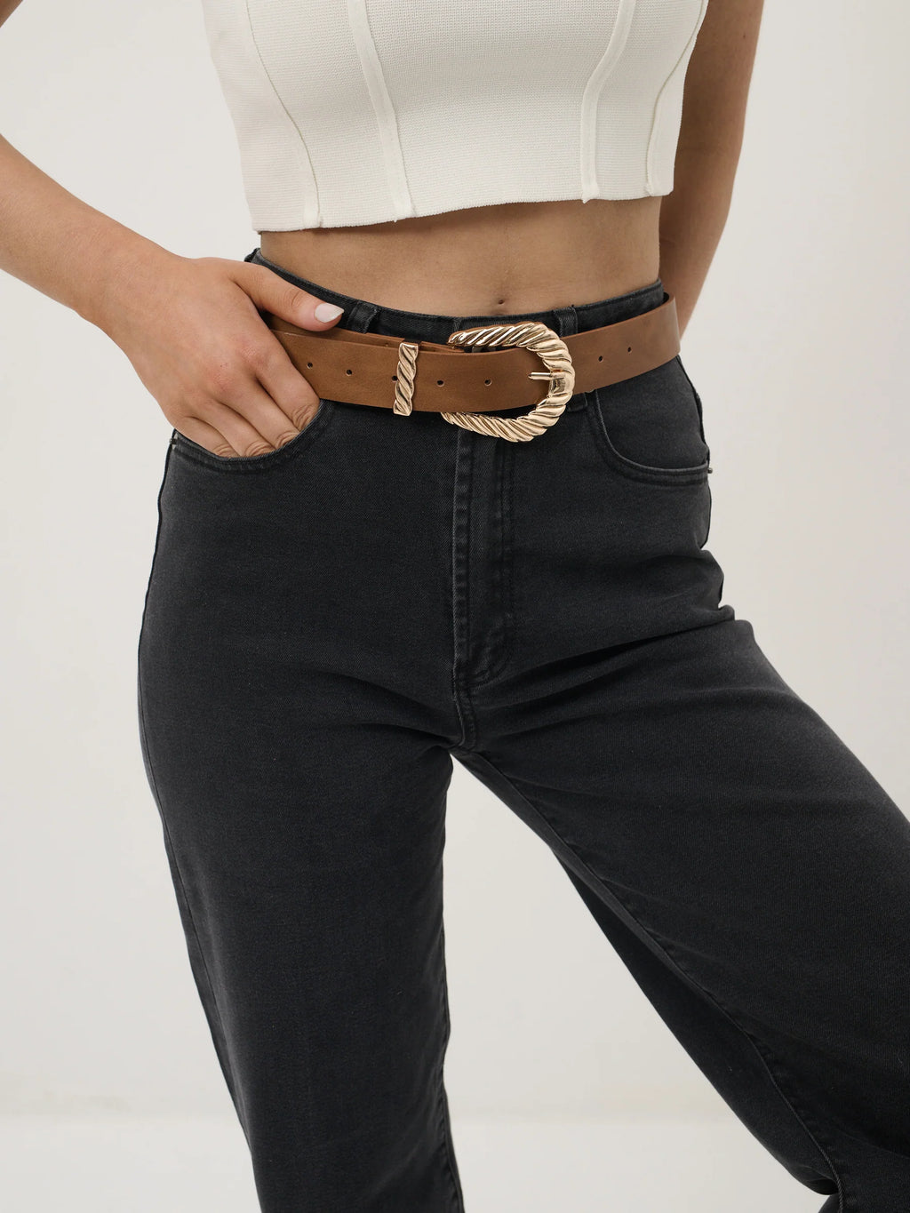 AMELIE BUCKLE BELT - TAN
