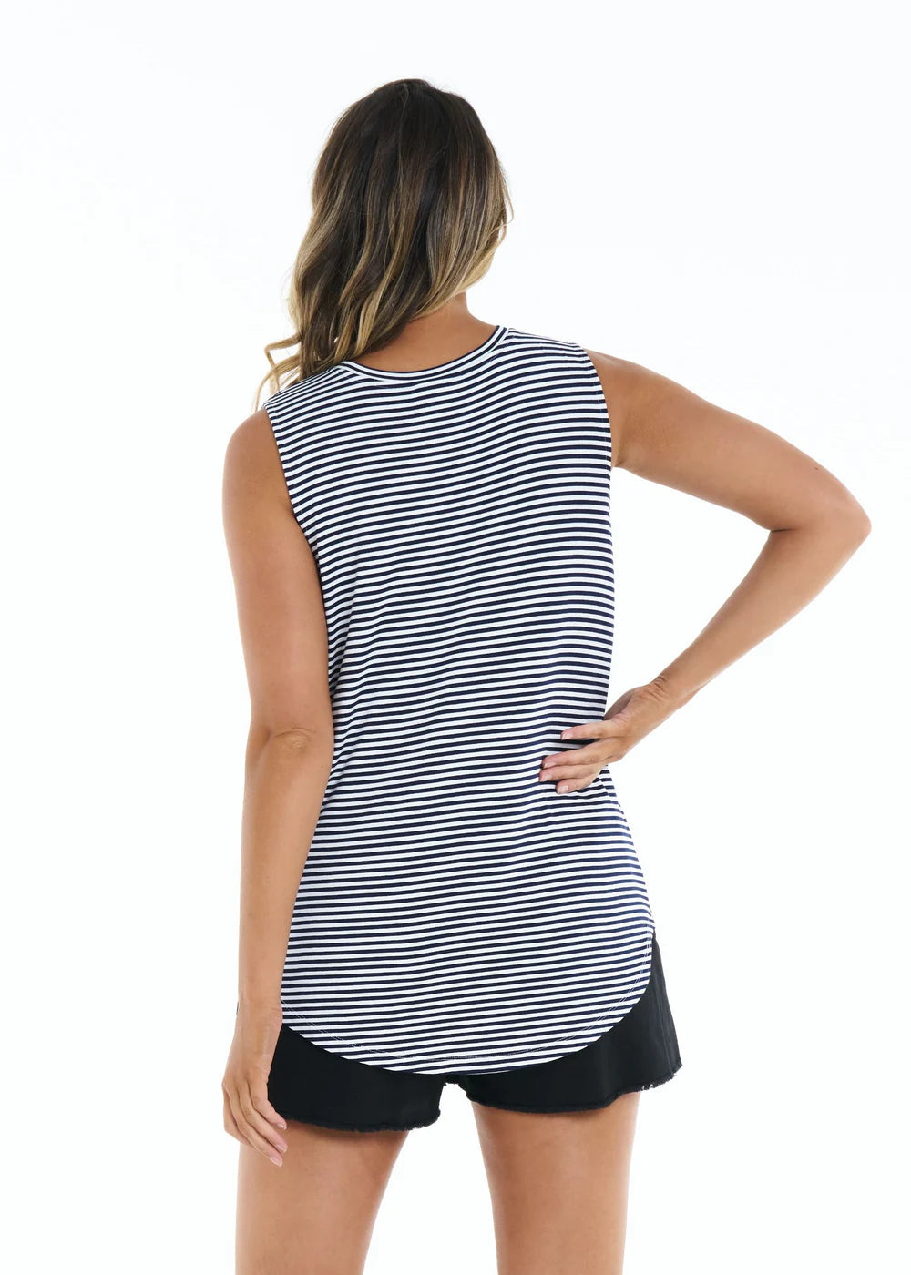 'BETTY BASICS' CAPRI TANK - NAVY/WHITE STRIPE