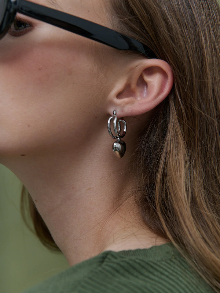 ROME WHITE GOLD PLATED HEART EARRINGS - WHITE GOLD