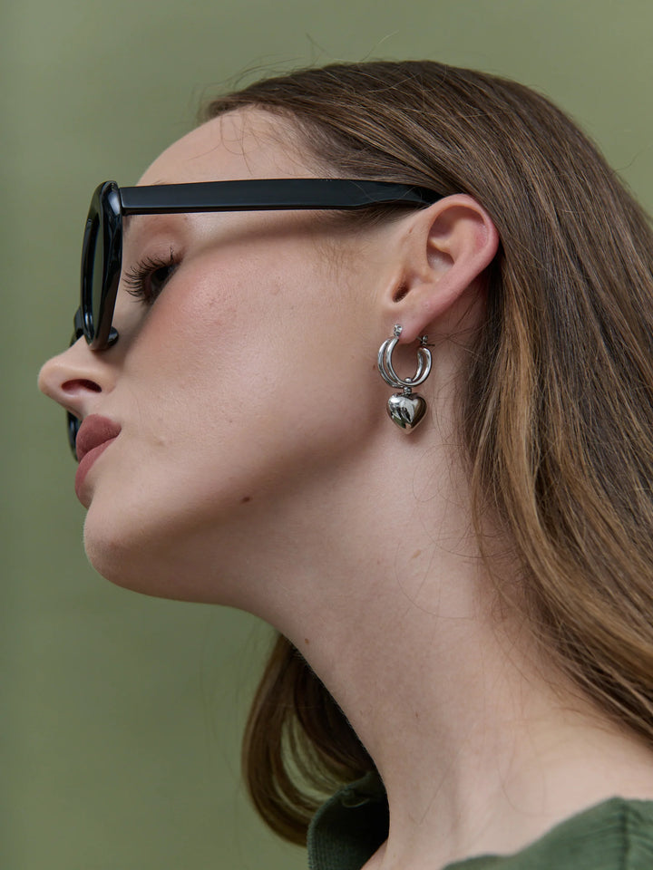 ROME WHITE GOLD PLATED HEART EARRINGS - WHITE GOLD