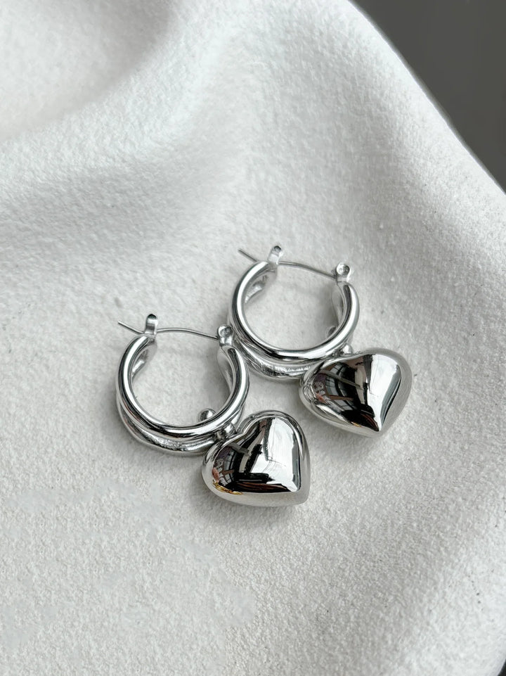ROME WHITE GOLD PLATED HEART EARRINGS - WHITE GOLD