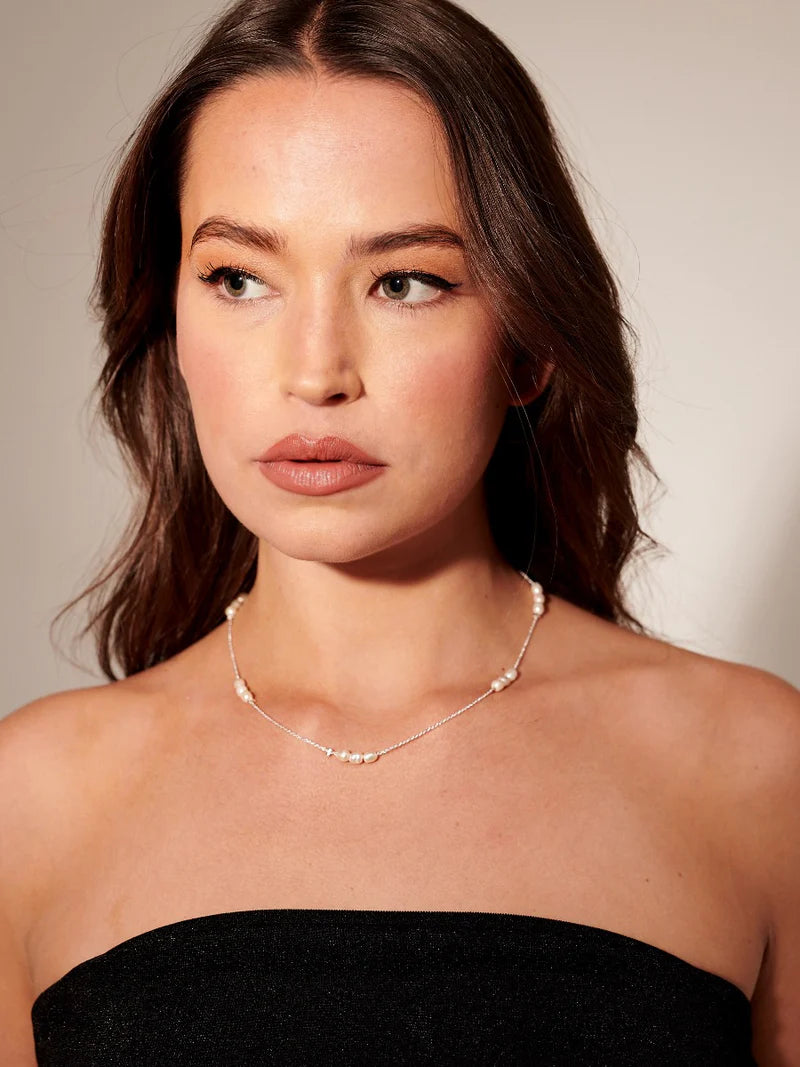 TRIO PEARL SILVER PLATED NECKLACE - SILVER