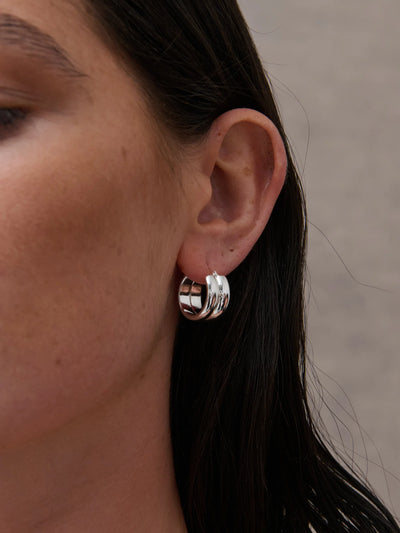 DOUBLE HOOP STERLING SILVER PLATED EARRINGS - SILVER