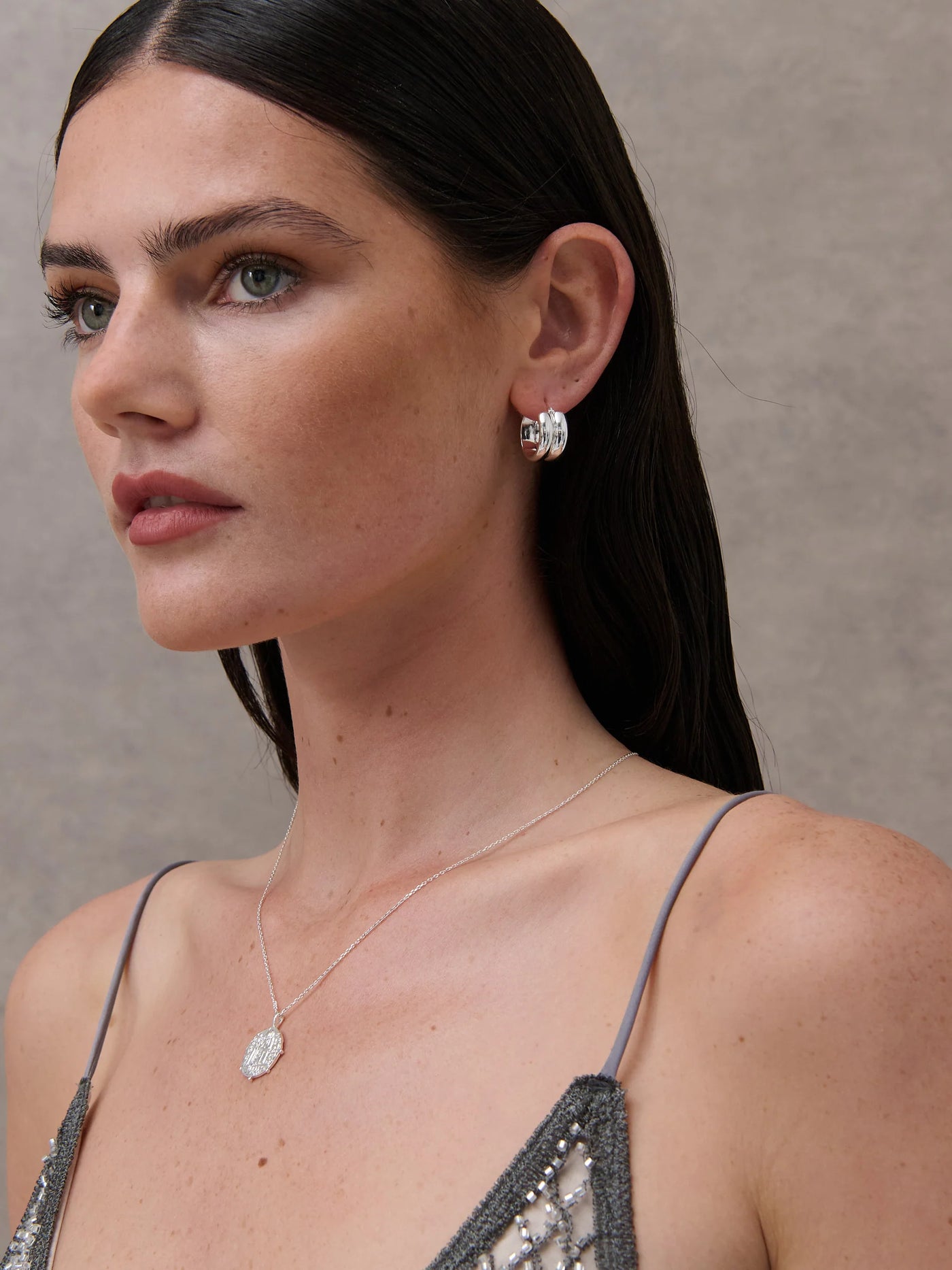 DOUBLE HOOP STERLING SILVER PLATED EARRINGS - SILVER