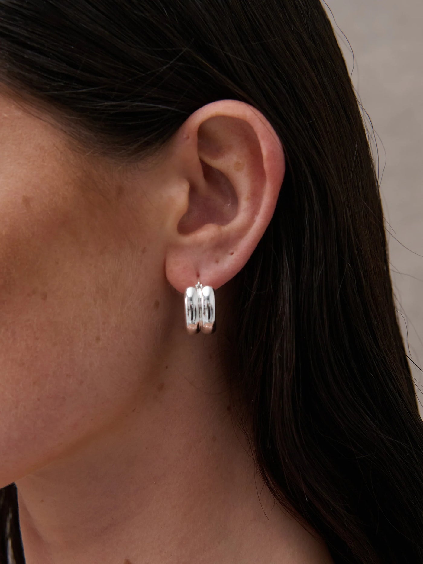 DOUBLE HOOP STERLING SILVER PLATED EARRINGS - SILVER