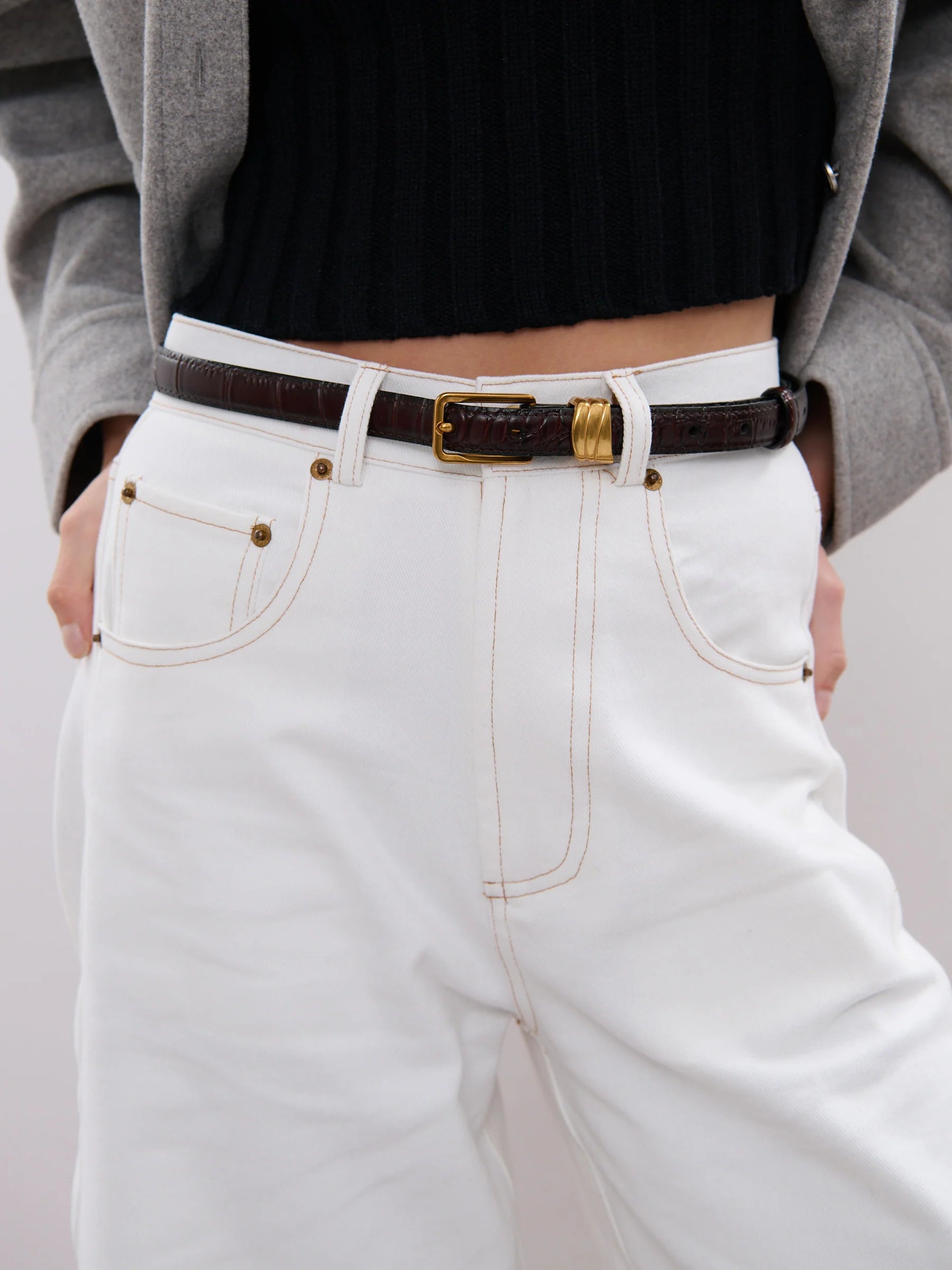 LESLEY SKINNY GENUINE LEATHER BELT - WINE