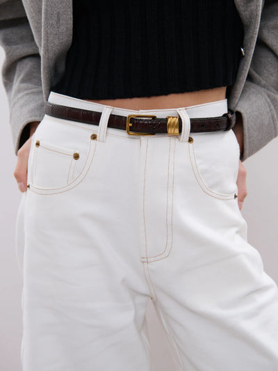 LESLEY SKINNY GENUINE LEATHER BELT - WINE