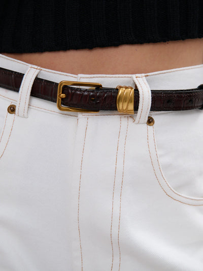 LESLEY SKINNY GENUINE LEATHER BELT - WINE