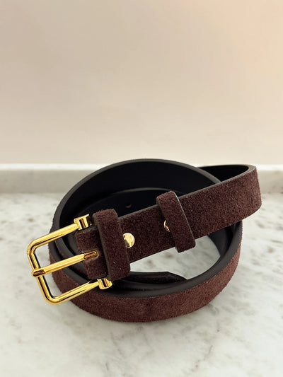 HALLEY SUEDE BUCKLE BELT - CHOCOLATE