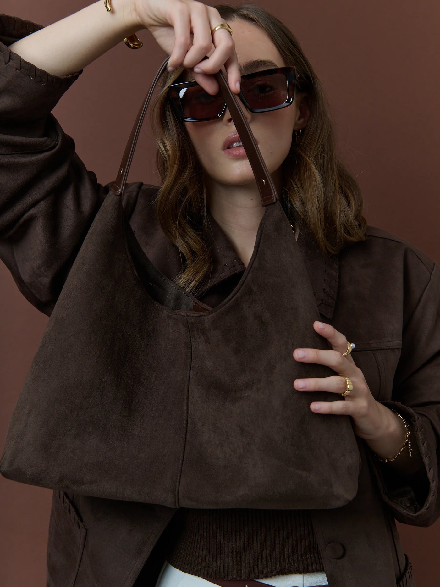 SAXON SUEDE BAG - CHOCOLATE
