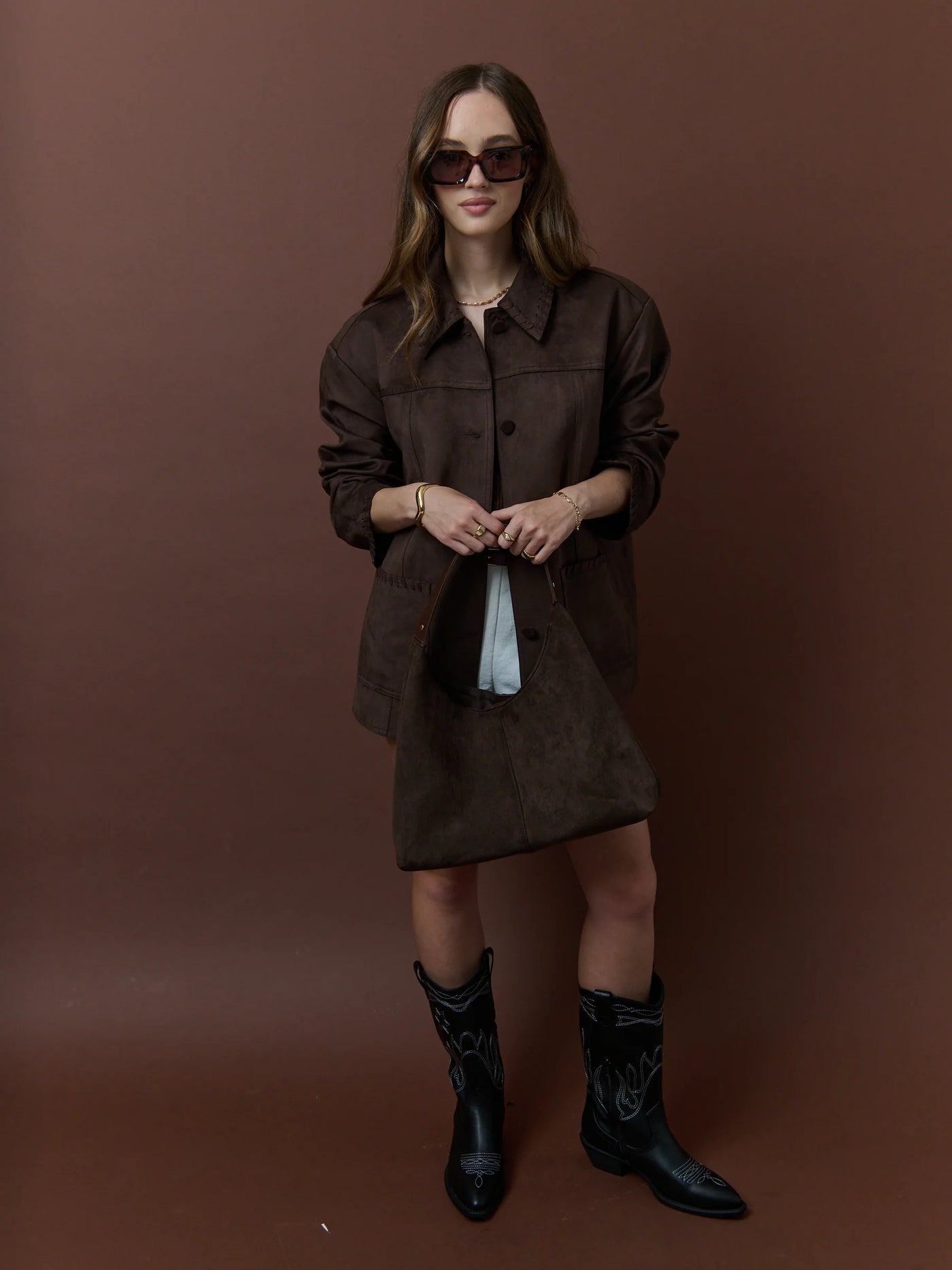 SAXON SUEDE BAG - CHOCOLATE