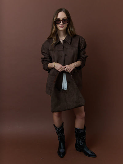 SAXON SUEDE BAG - CHOCOLATE