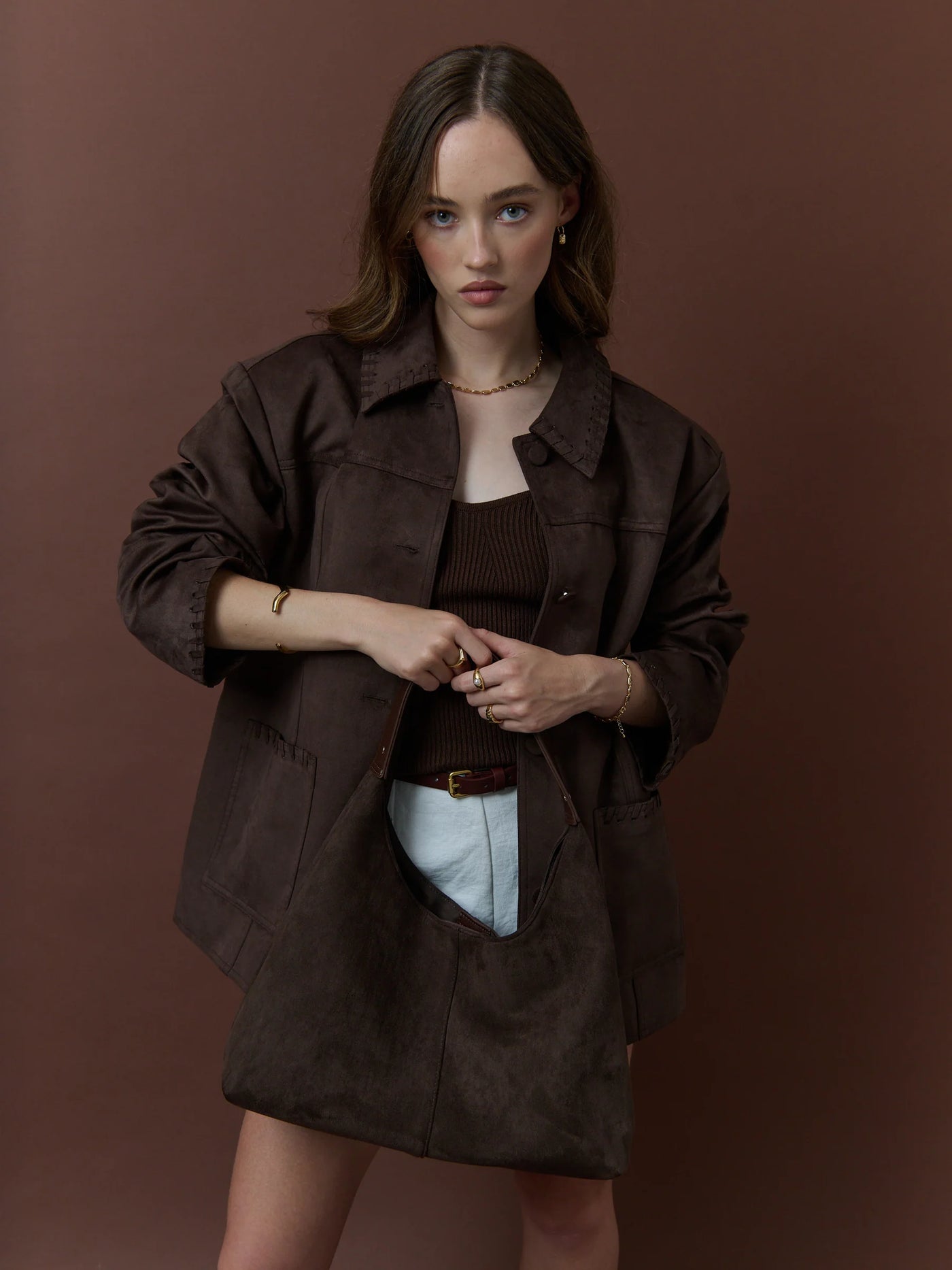 SAXON SUEDE BAG - CHOCOLATE