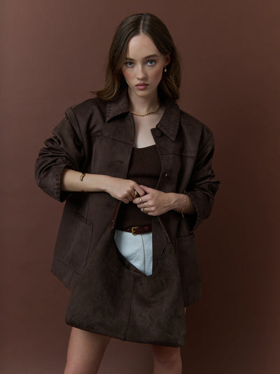 SAXON SUEDE BAG - CHOCOLATE