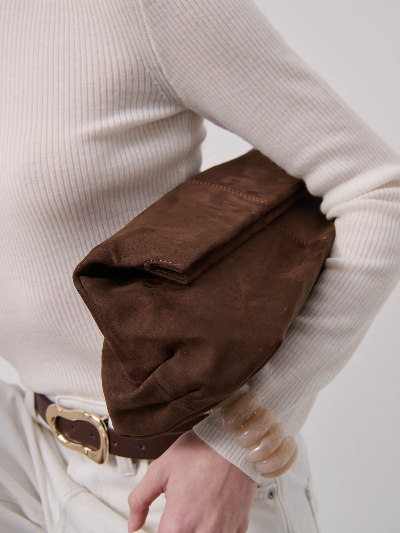 ADDISON FAUX SUEDE SLOUCH CLUTCH - CHOCOLATE
